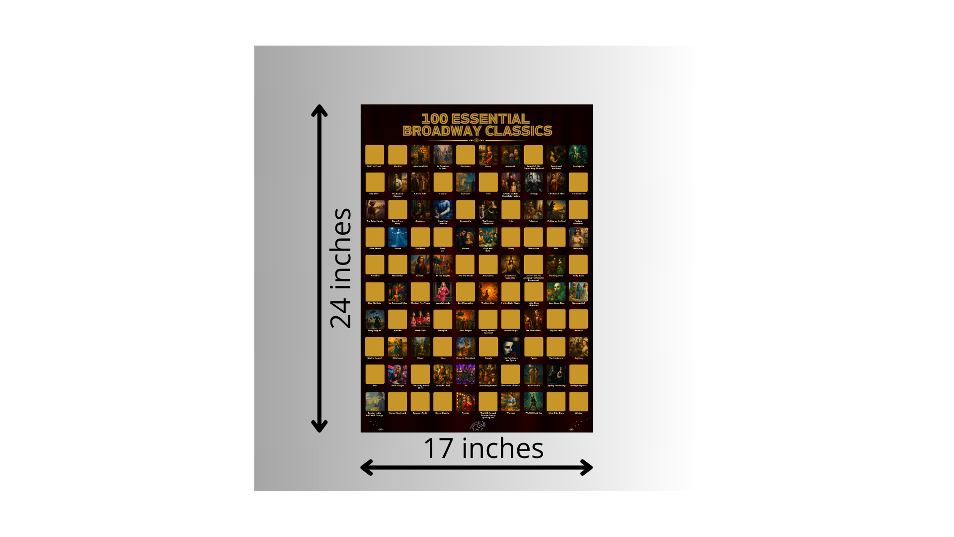 100 Essential Broadway Classics Scratch Off Poster